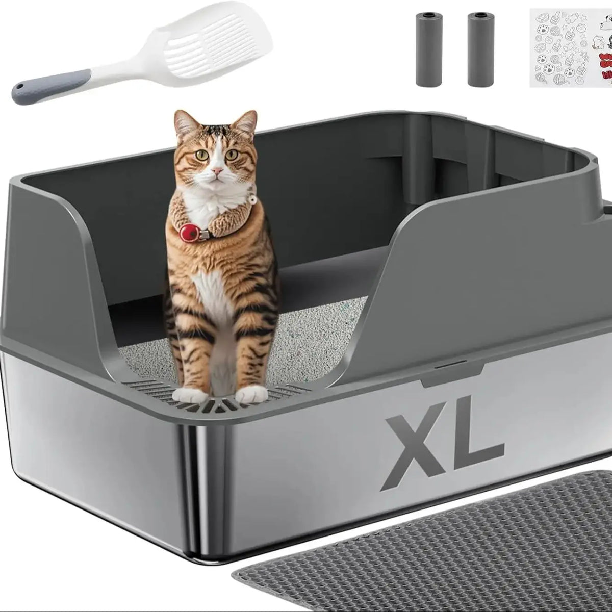 Stainless Steel Cat Litter Box, Extra Large Splash-proof & Leak-proof Litter Box Suitable for Large Cats