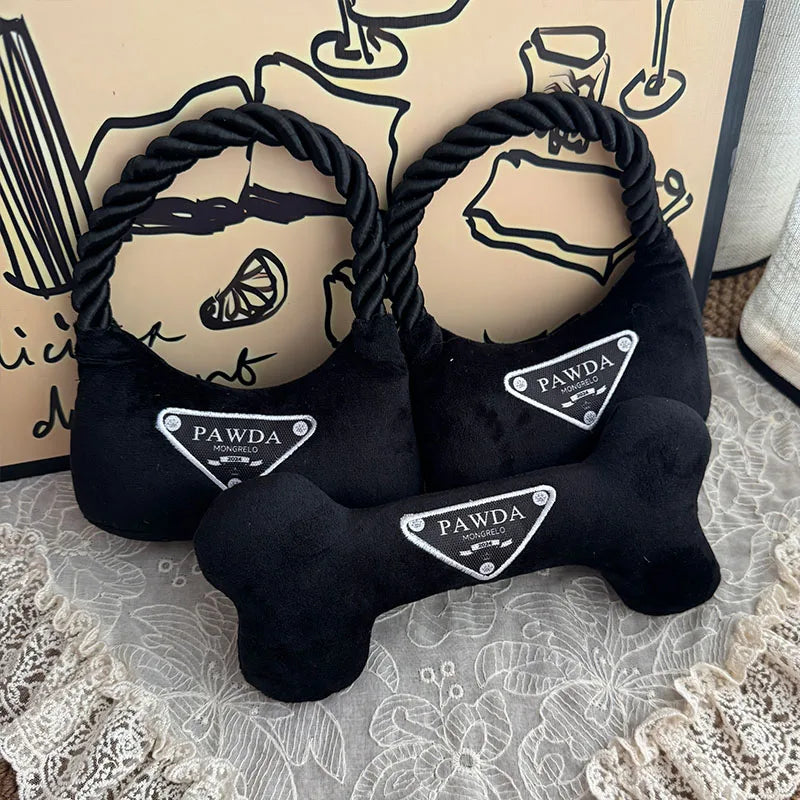 Unique Squeaky Dog Toys Fashionable Plush Designs Handbag Bone Ball Bottle Shape Pet Plush Chewing Toy