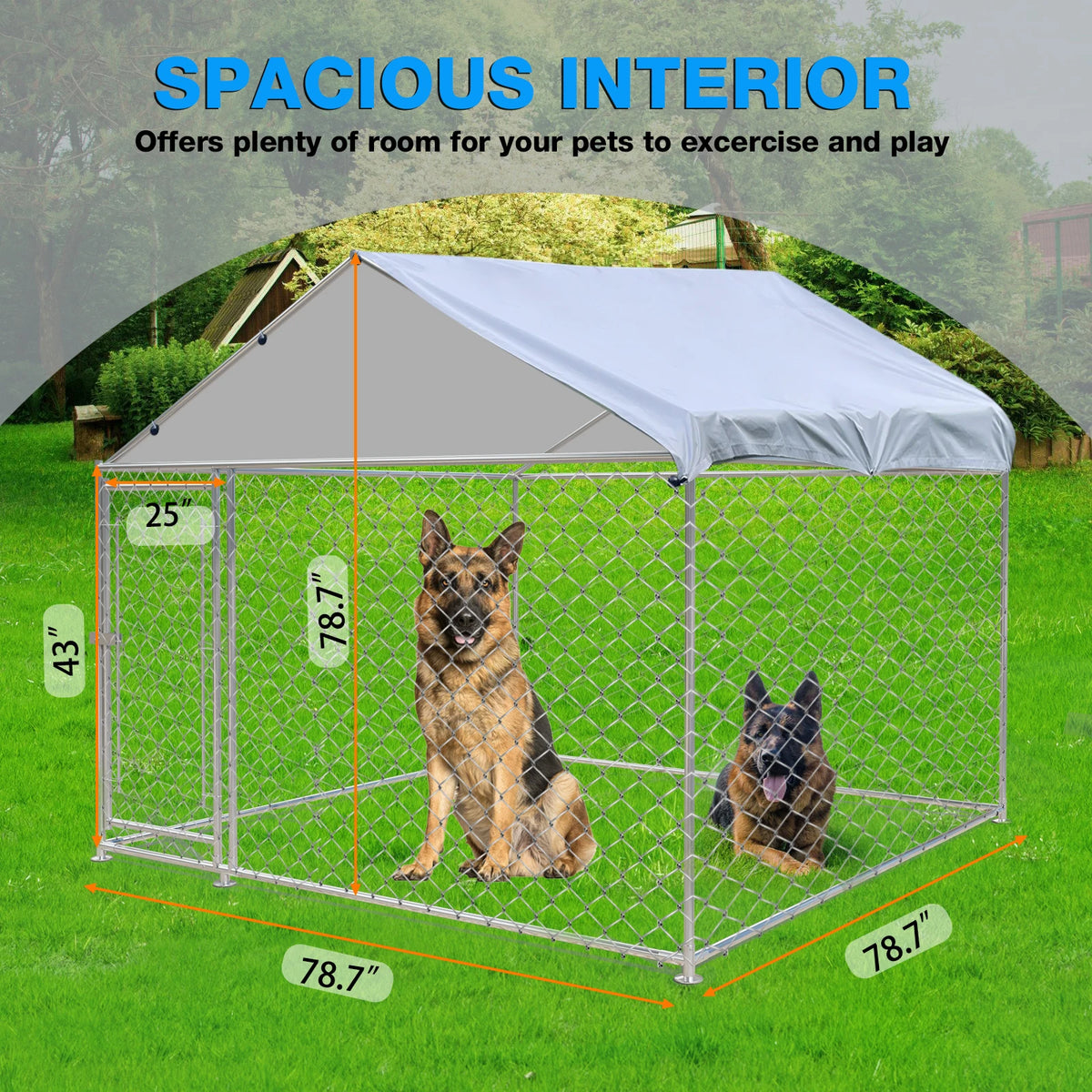 Large Outdoor Dog Kennel 200x150x200cm, Heavy Duty Metal Pet Cage with Waterproof Roof & Sun Protection for Backyard Garden Patio