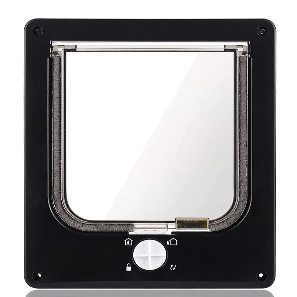 4 Ways Locking Cat Flap Door with Security Lock ABS Easy Installation Self-Closing Pet Door Weatherproof Turn Knob Dog Flap Door