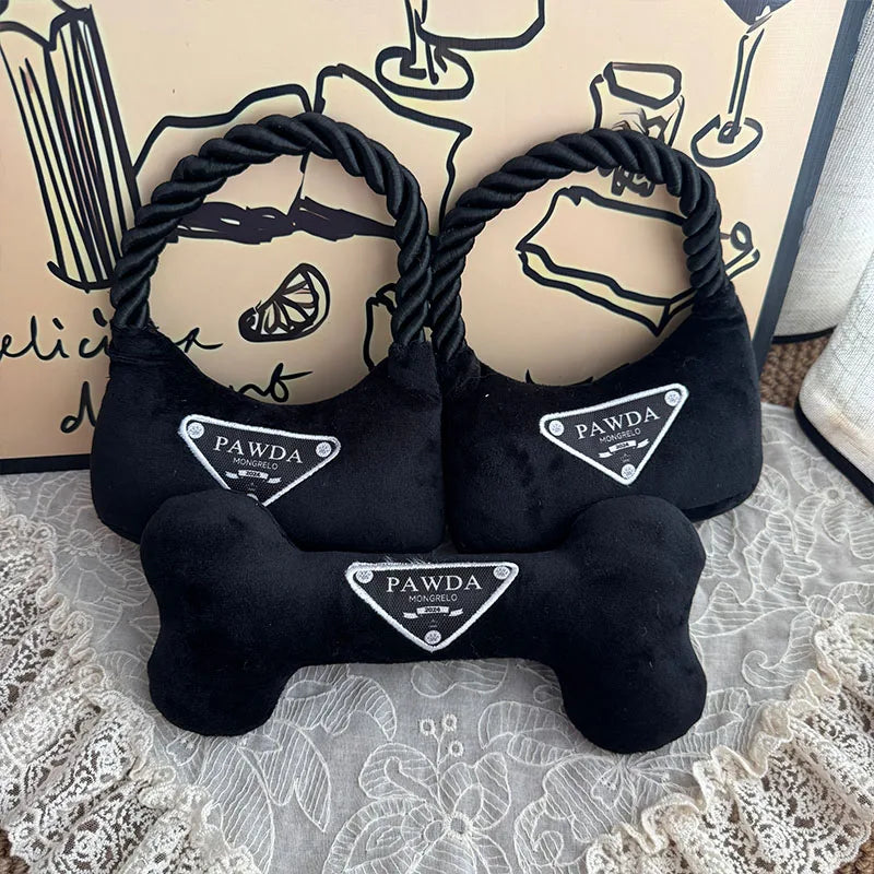 Unique Squeaky Dog Toys Fashionable Plush Designs Handbag Bone Ball Bottle Shape Pet Plush Chewing Toy