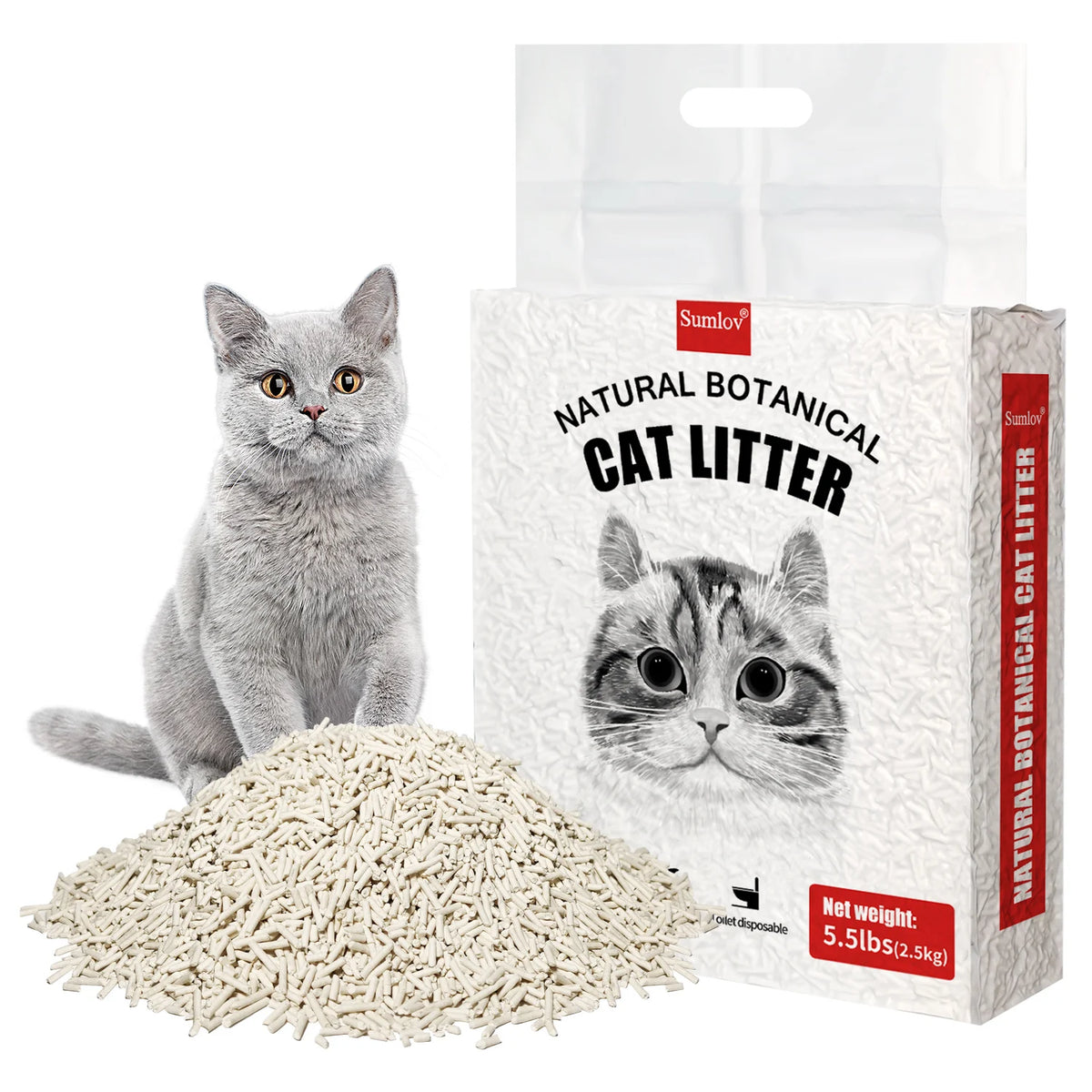 Sumlov 33lbs Tofu Cat Litter Natural Botanical Dust-Free Flushable Quick Clumping Odor Control Light Scent Environmental