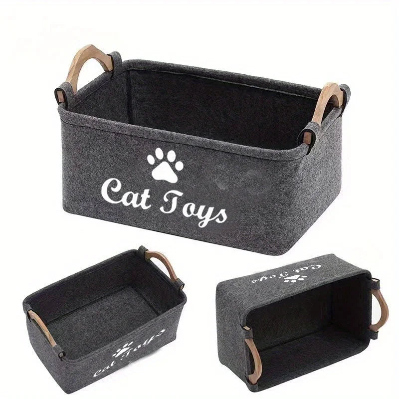 Stylish Felt Pet Toy Storage Basket - Durable Organizer for Cat & Dog Toys, Dirty Clothes, and Cleaning Supplies - Letter Print
