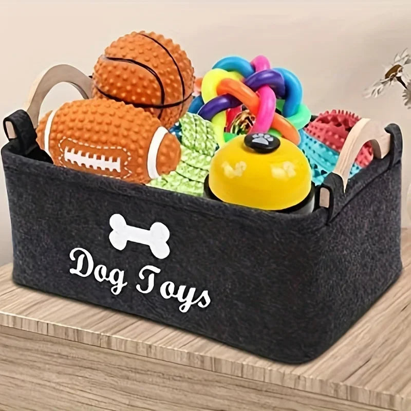 Stylish Felt Pet Toy Storage Basket - Durable Organizer for Cat & Dog Toys, Dirty Clothes, and Cleaning Supplies - Letter Print