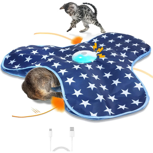 Interactive Cat Toys Rechargeable Moving Concealed Feathers Real Mouse Squeaky Touch Activated Cat Kitten Toy Cat Exercise Toys