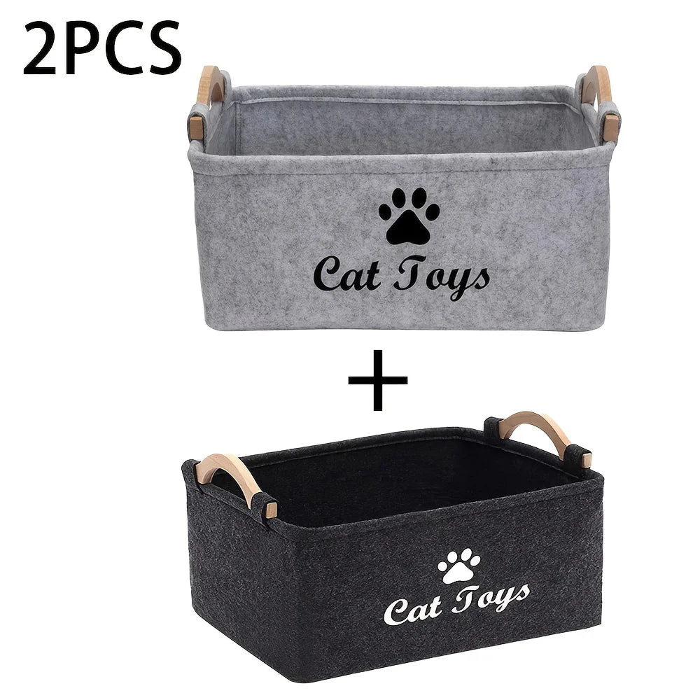 Stylish Felt Pet Toy Storage Basket - Durable Organizer for Cat & Dog Toys, Dirty Clothes, and Cleaning Supplies - Letter Print