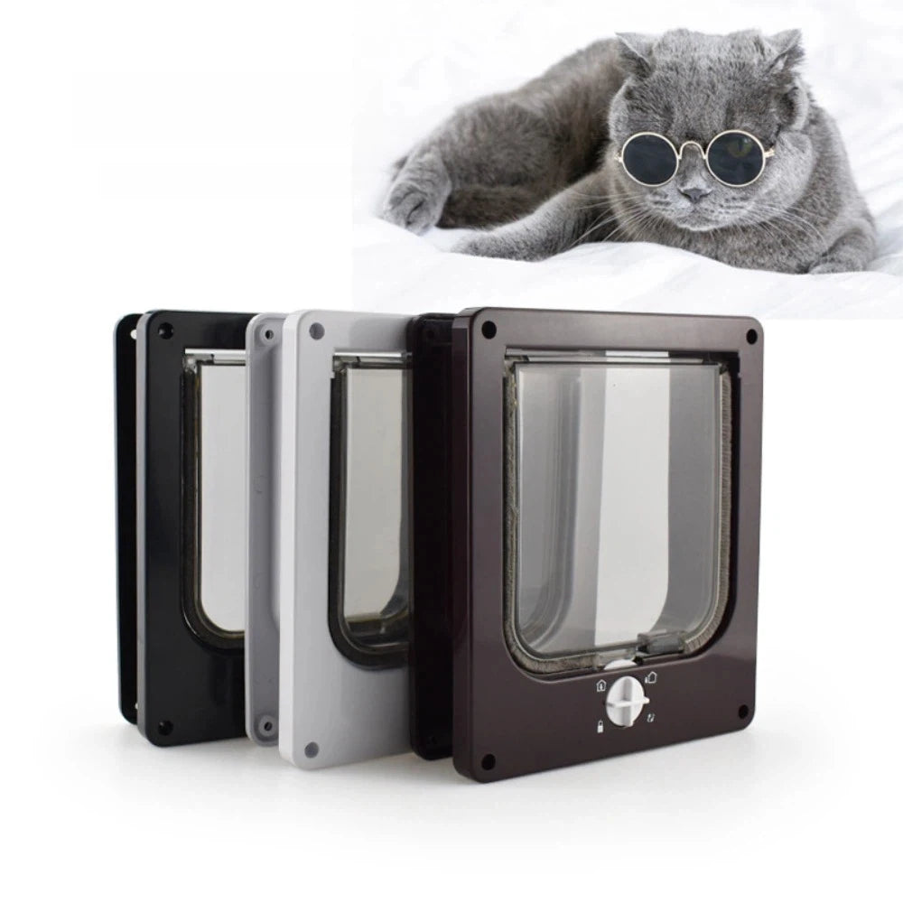 4 Ways Locking Cat Flap Door with Security Lock ABS Easy Installation Self-Closing Pet Door Weatherproof Turn Knob Dog Flap Door