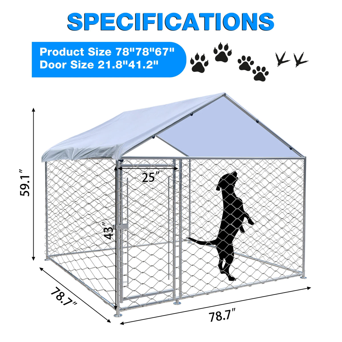 Large Outdoor Dog Kennel 200x150x200cm, Heavy Duty Metal Pet Cage with Waterproof Roof & Sun Protection for Backyard Garden Patio