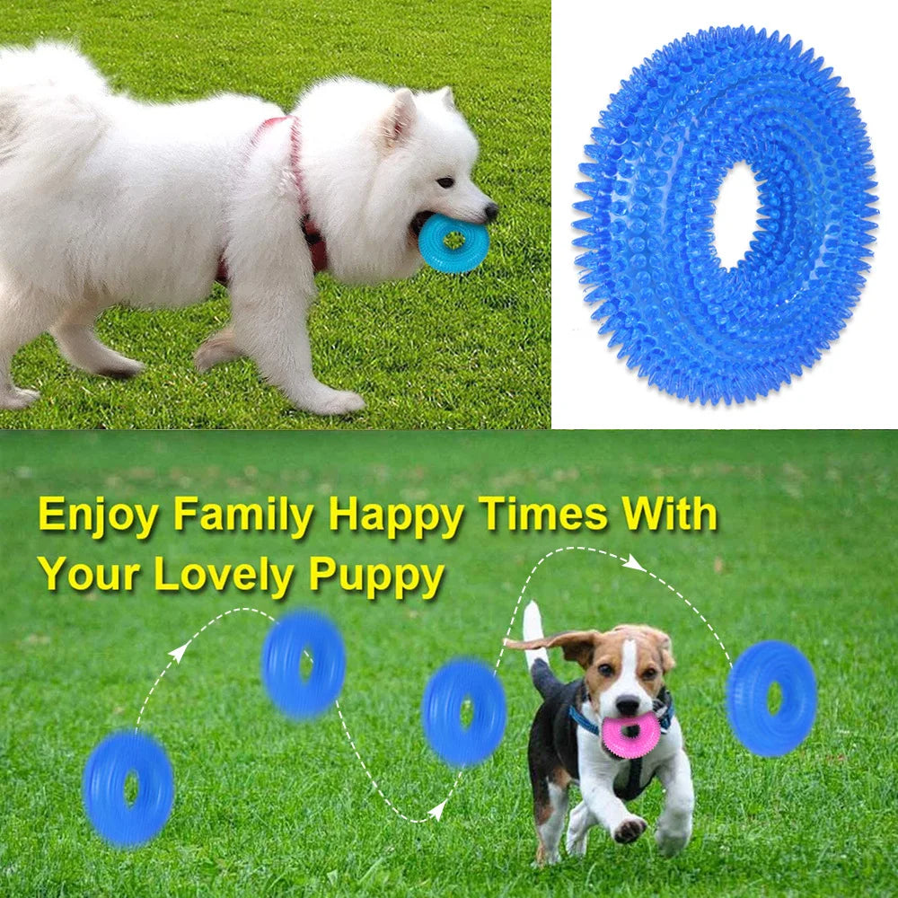 Durable Squeaky Tpr Dog Chew Toy With Spiky Ring Texture Teeth Cleaning And Grinding Tire Toy For Dogs Non Toxic Pet Molar Toy
