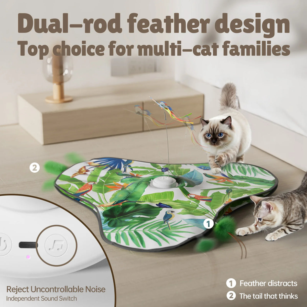 Butterfly Cat Toys Interactive Hide and Seek Cat Toy with Animal Squeaky Motion Activated Moving Concealed Feathers Kitten Toy