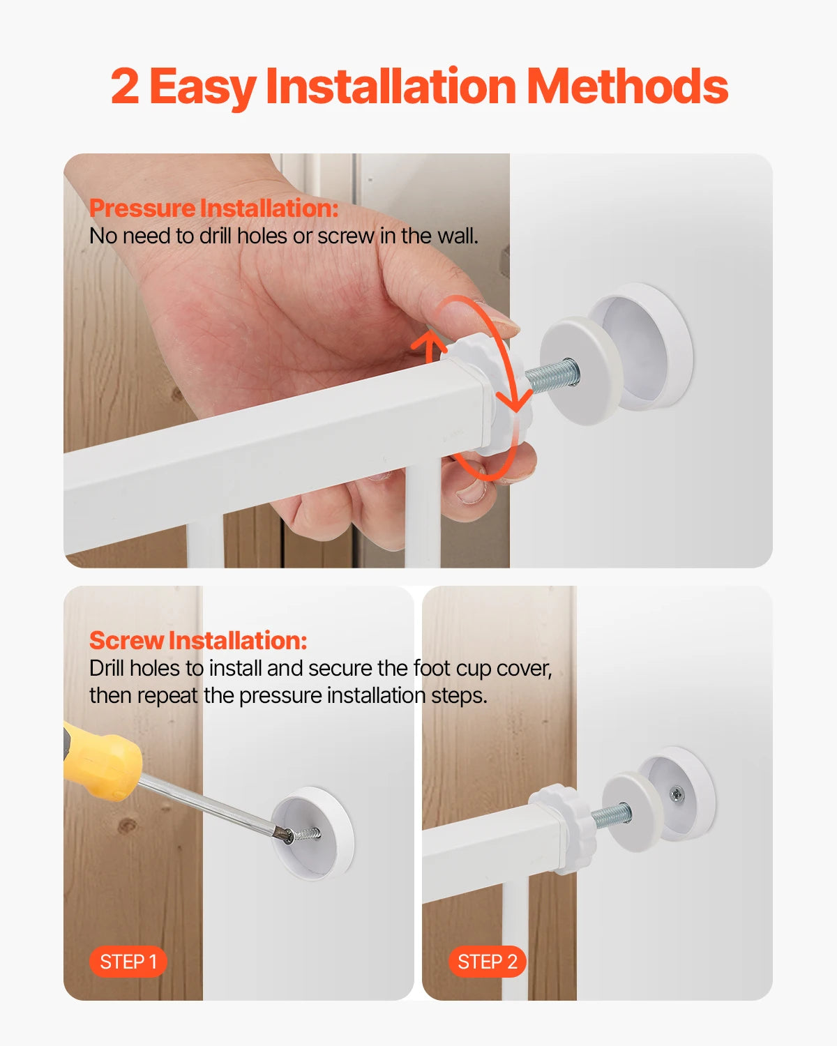 Dog Gate Easy Step Walk Thru Child Pet Security Pressure Mount Kit Wall Cups Doorways