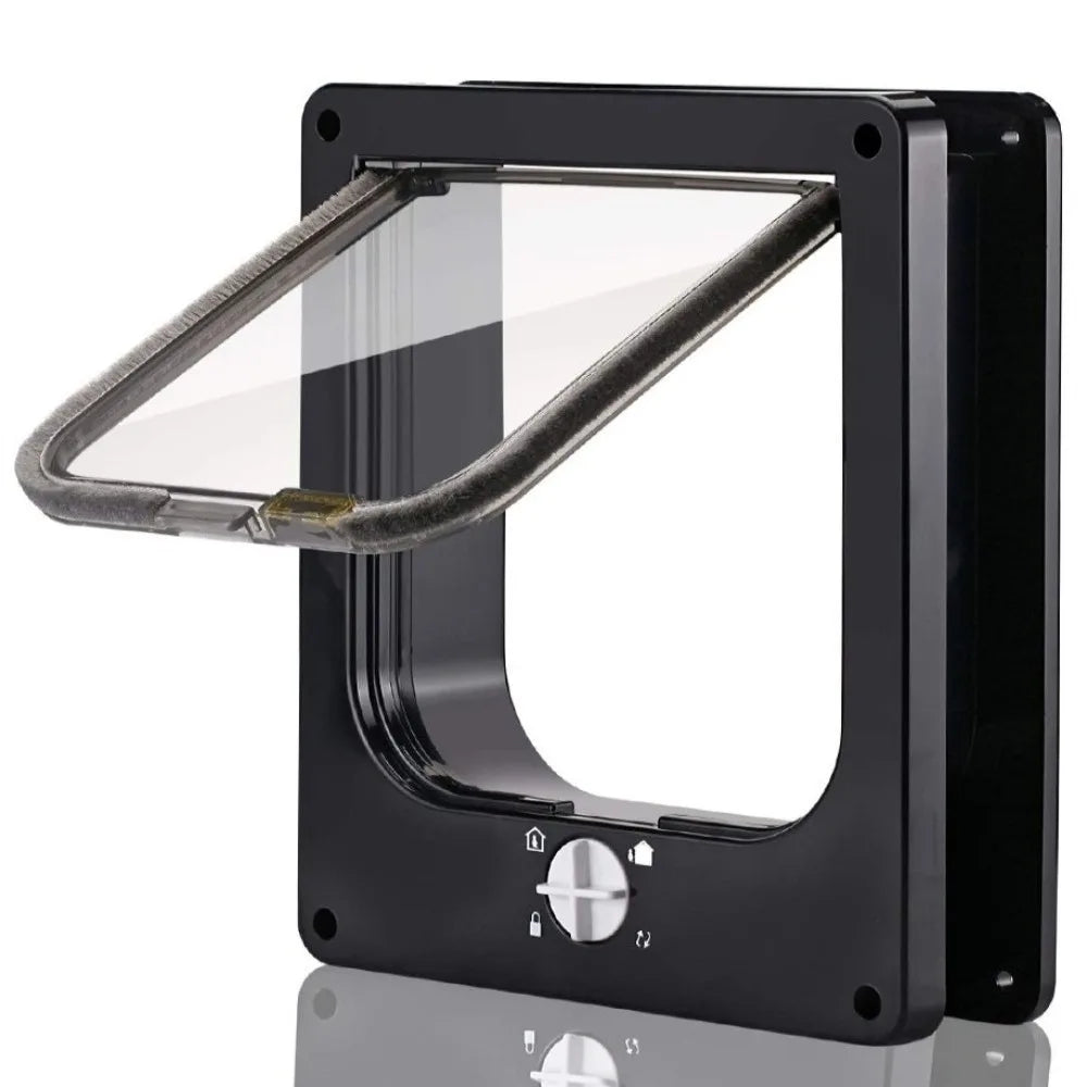 4 Ways Locking Cat Flap Door with Security Lock ABS Easy Installation Self-Closing Pet Door Weatherproof Turn Knob Dog Flap Door