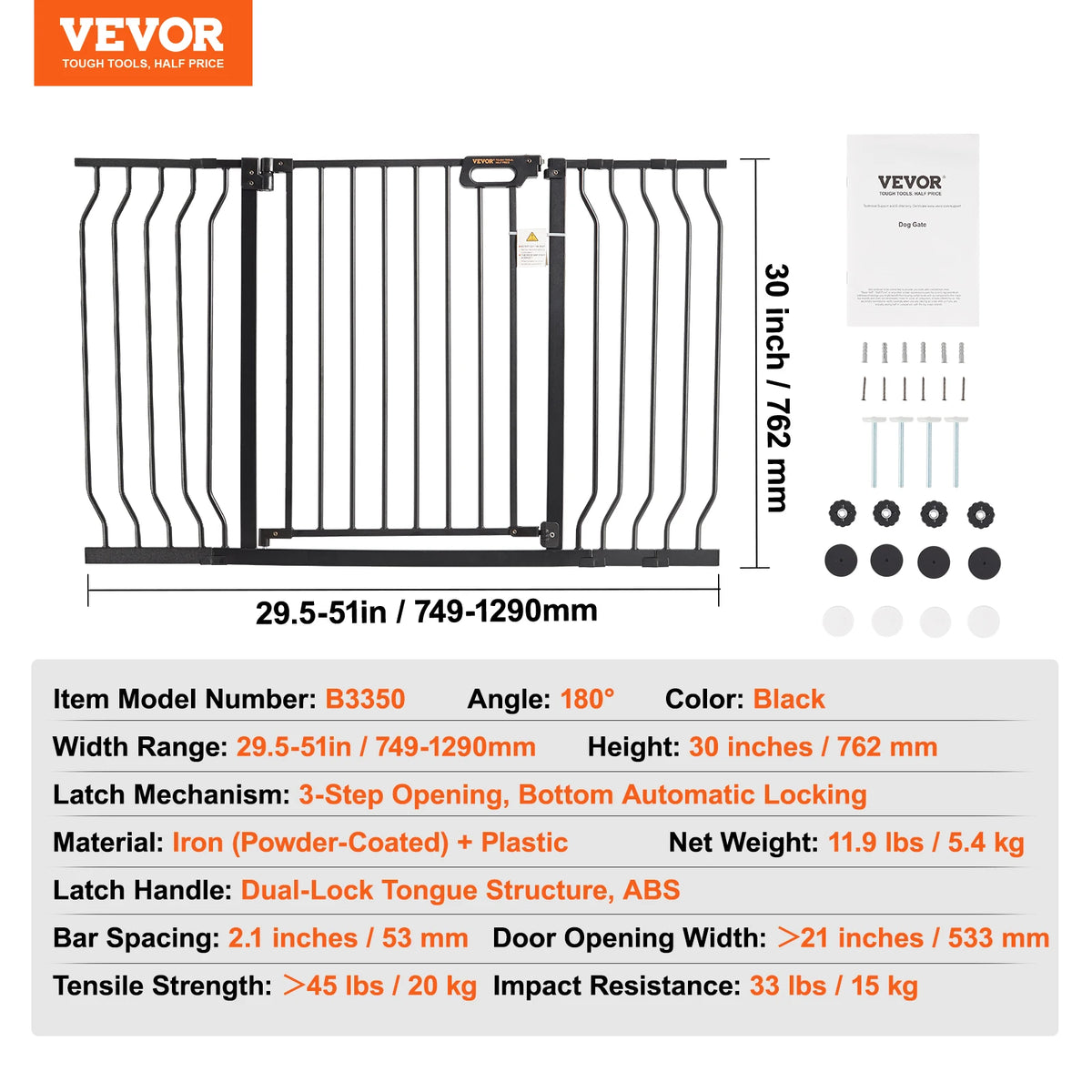 Dog Gate Easy Step Walk Thru Child Pet Security Pressure Mount Kit Wall Cups Doorways