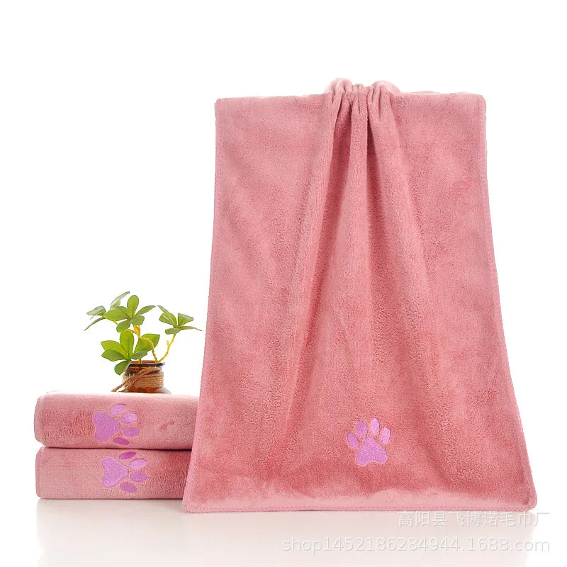 Microfiber Quick-drying Dog Claw Pet Bath Towel Embroidered Super Soft Absorbent Cat for Dogs Grooming Supplies
