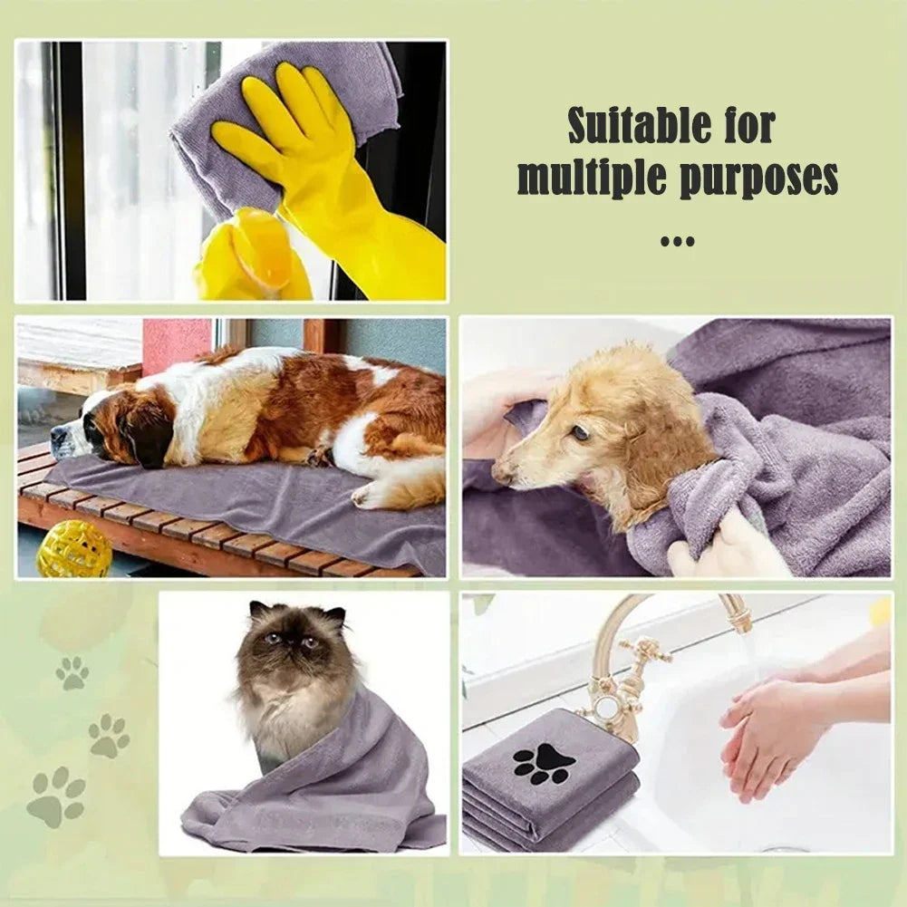 Microfiber Quick-drying Dog Claw Pet Bath Towel Embroidered Super Soft Absorbent Cat for Dogs Grooming Supplies