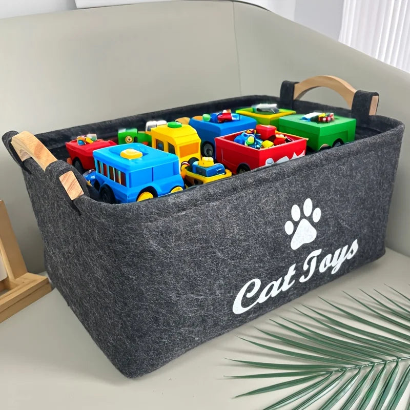 Stylish Felt Pet Toy Storage Basket - Durable Organizer for Cat & Dog Toys, Dirty Clothes, and Cleaning Supplies - Letter Print