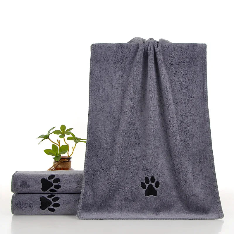 Microfiber Quick-drying Dog Claw Pet Bath Towel Embroidered Super Soft Absorbent Cat for Dogs Grooming Supplies