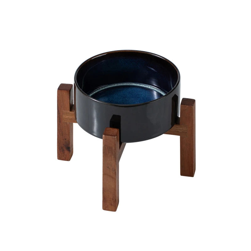 1800ml Large Ceramic Pet Bowls with Wooden Stand – Double Elevated Raised Big Dog Feeding Dishes Non Slip Cat Bowls