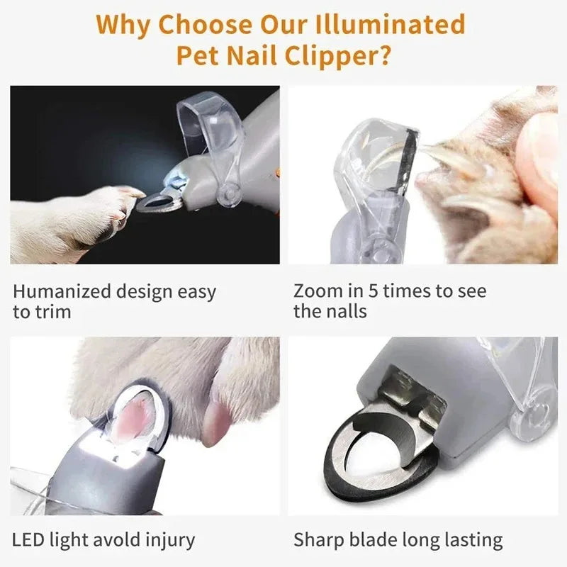 1pc LED Pet Nail Clipper For Easy And Safe Dog And Cat Paw Grooming，Nail clippers with lights, cats, dogs, paws, nail clippers