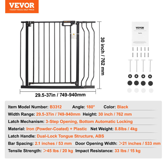Dog Gate Easy Step Walk Thru Child Pet Security Pressure Mount Kit Wall Cups Doorways