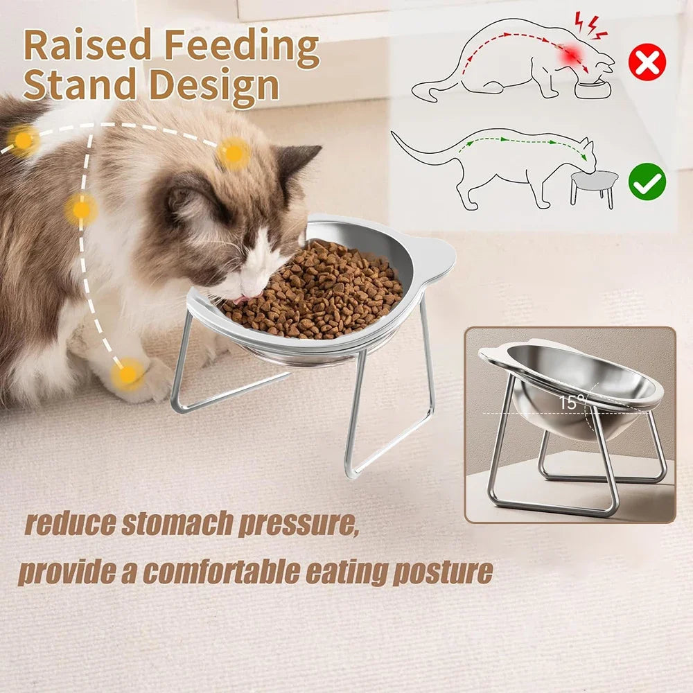 Stainless Steel Cat Bowls Raised Whisker Fatigue Relief Cat Plates Pet Water Dish Kitten Bowls Pet Bowls for Cats Food