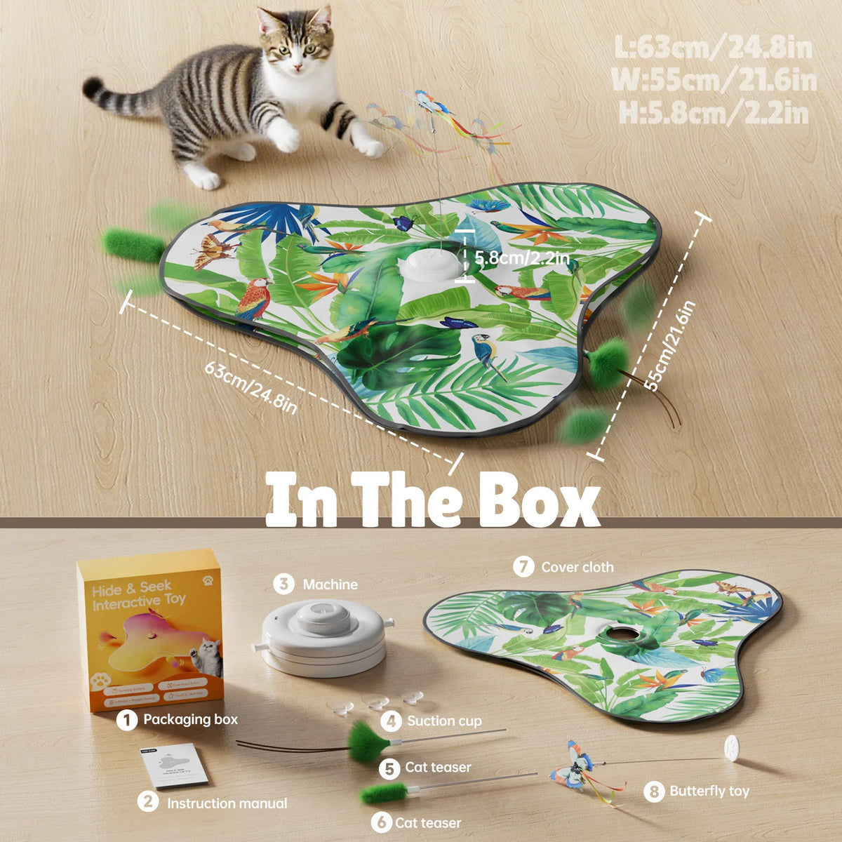 Butterfly Cat Toys Interactive Hide and Seek Cat Toy with Animal Squeaky Motion Activated Moving Concealed Feathers Kitten Toy