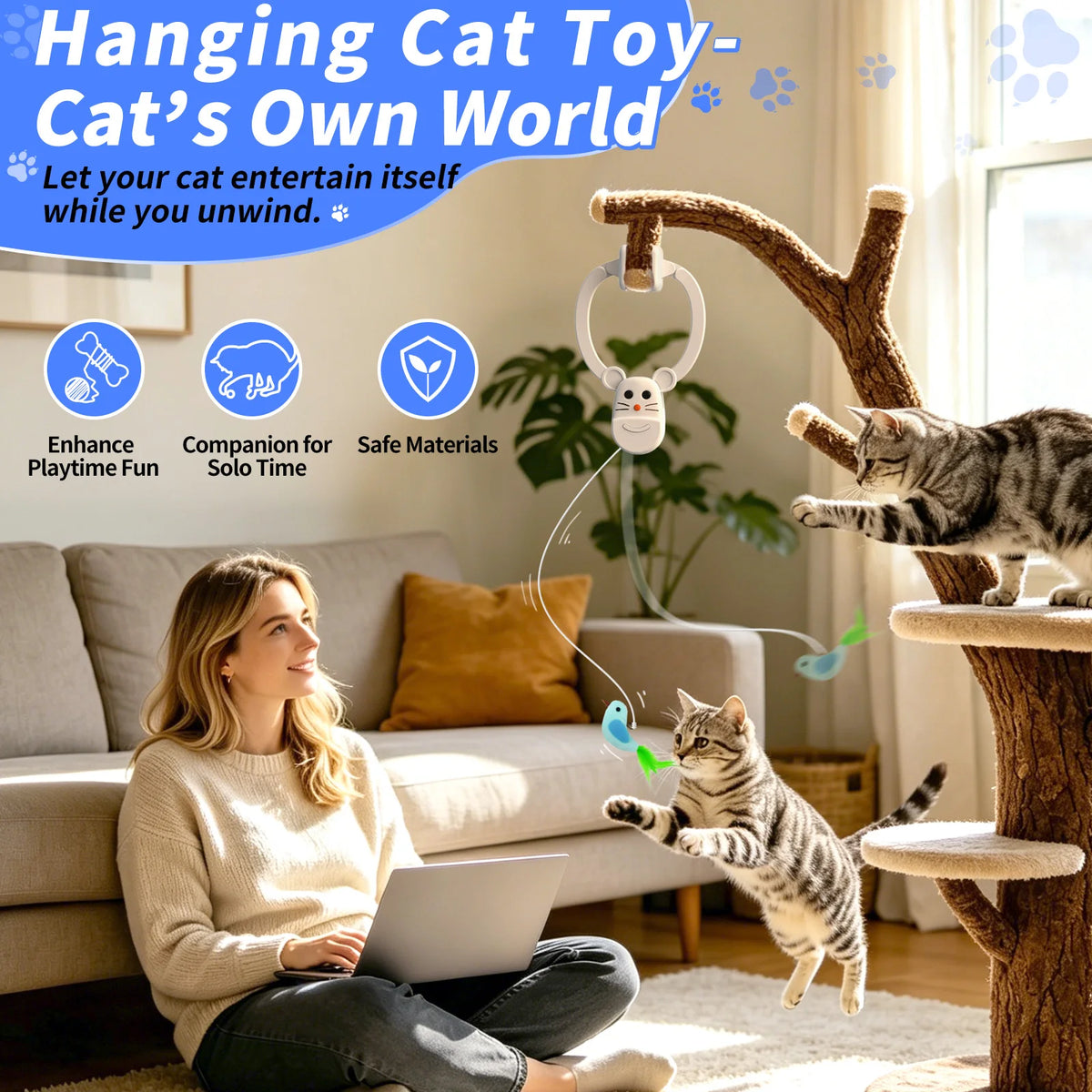 Interactive Cat Toys for Indoor Cats,  Rechargeable Durable Safe Hanging Cat Toy for Bored Kittens & Adult Cats