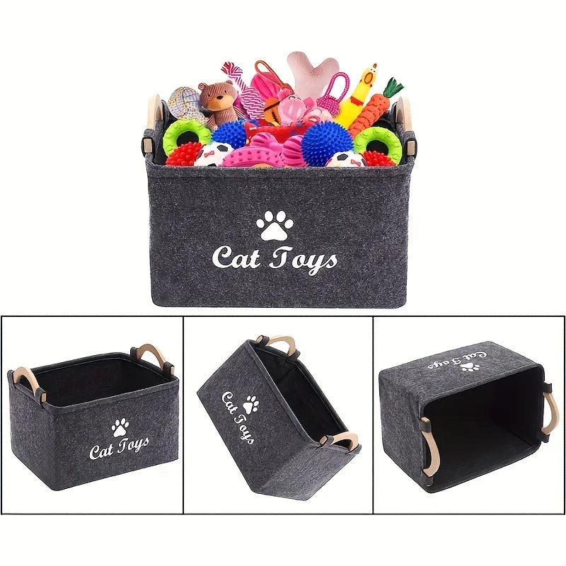Stylish Felt Pet Toy Storage Basket - Durable Organizer for Cat & Dog Toys, Dirty Clothes, and Cleaning Supplies - Letter Print
