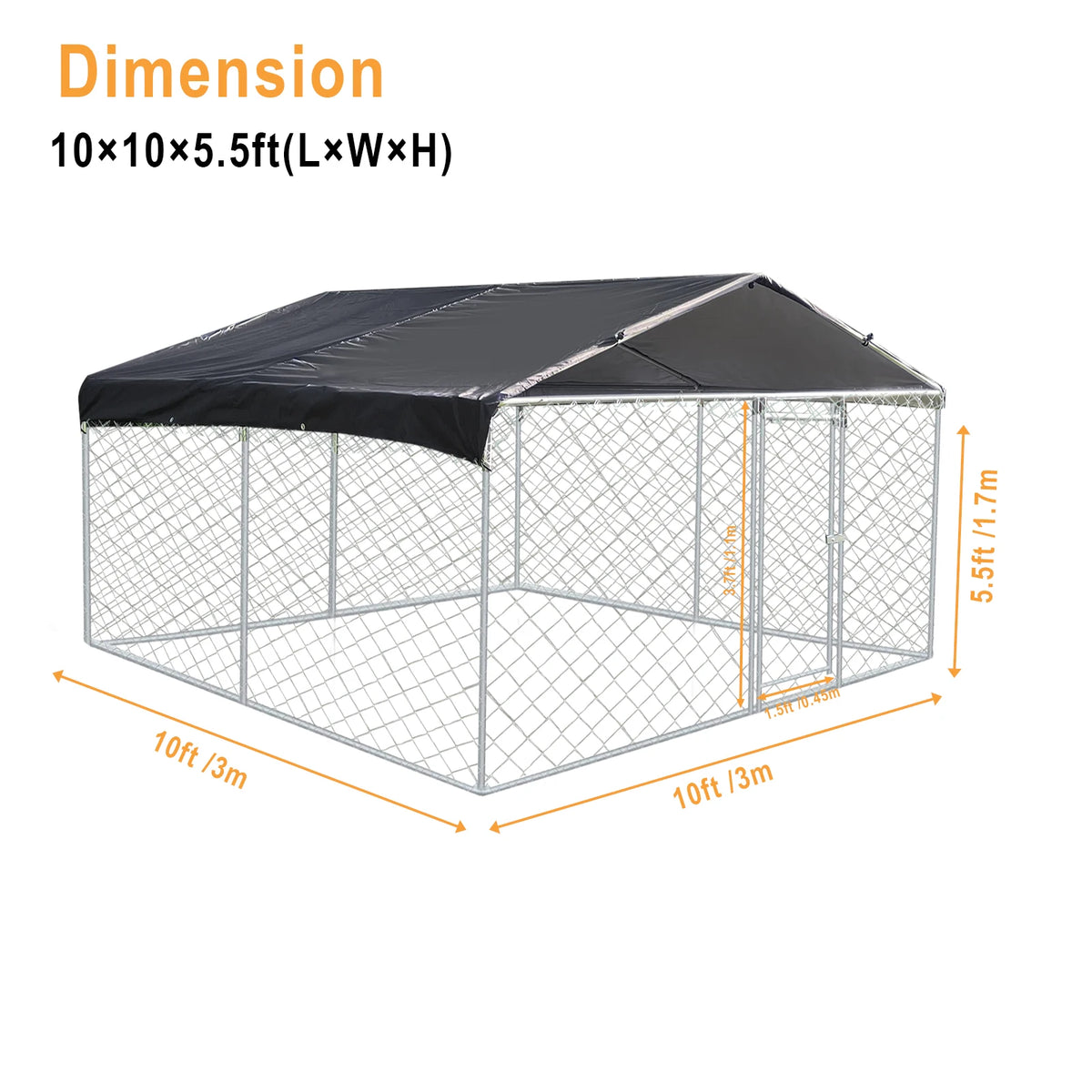 Large Outdoor Dog Kennel 200x150x200cm, Heavy Duty Metal Pet Cage with Waterproof Roof & Sun Protection for Backyard Garden Patio