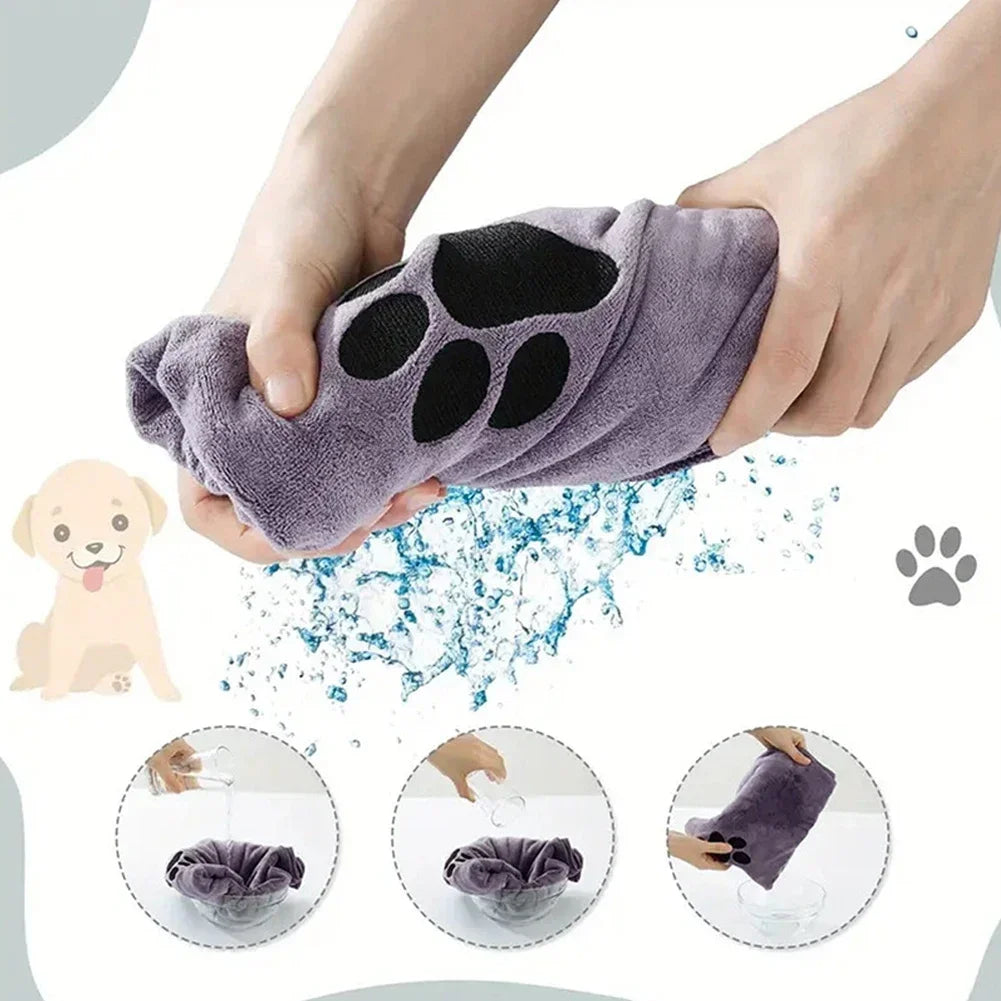 Microfiber Quick-drying Dog Claw Pet Bath Towel Embroidered Super Soft Absorbent Cat for Dogs Grooming Supplies