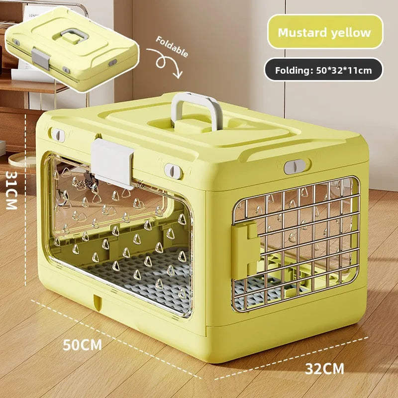 Collapsible Cat Carrier Kennel Large Space Pet Travel Crate with Door for Indoor Outdoor Use Cat Cage House Convenient