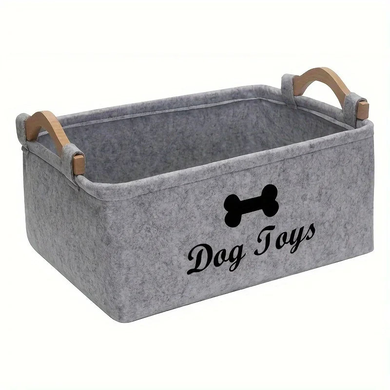 Stylish Felt Pet Toy Storage Basket - Durable Organizer for Cat & Dog Toys, Dirty Clothes, and Cleaning Supplies - Letter Print