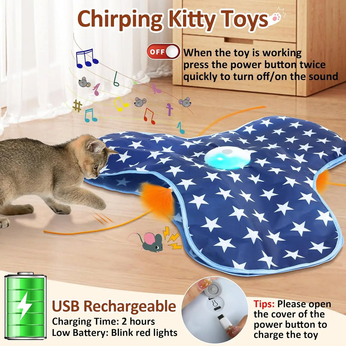 Interactive Cat Toys Rechargeable Moving Concealed Feathers Real Mouse Squeaky Touch Activated Cat Kitten Toy Cat Exercise Toys