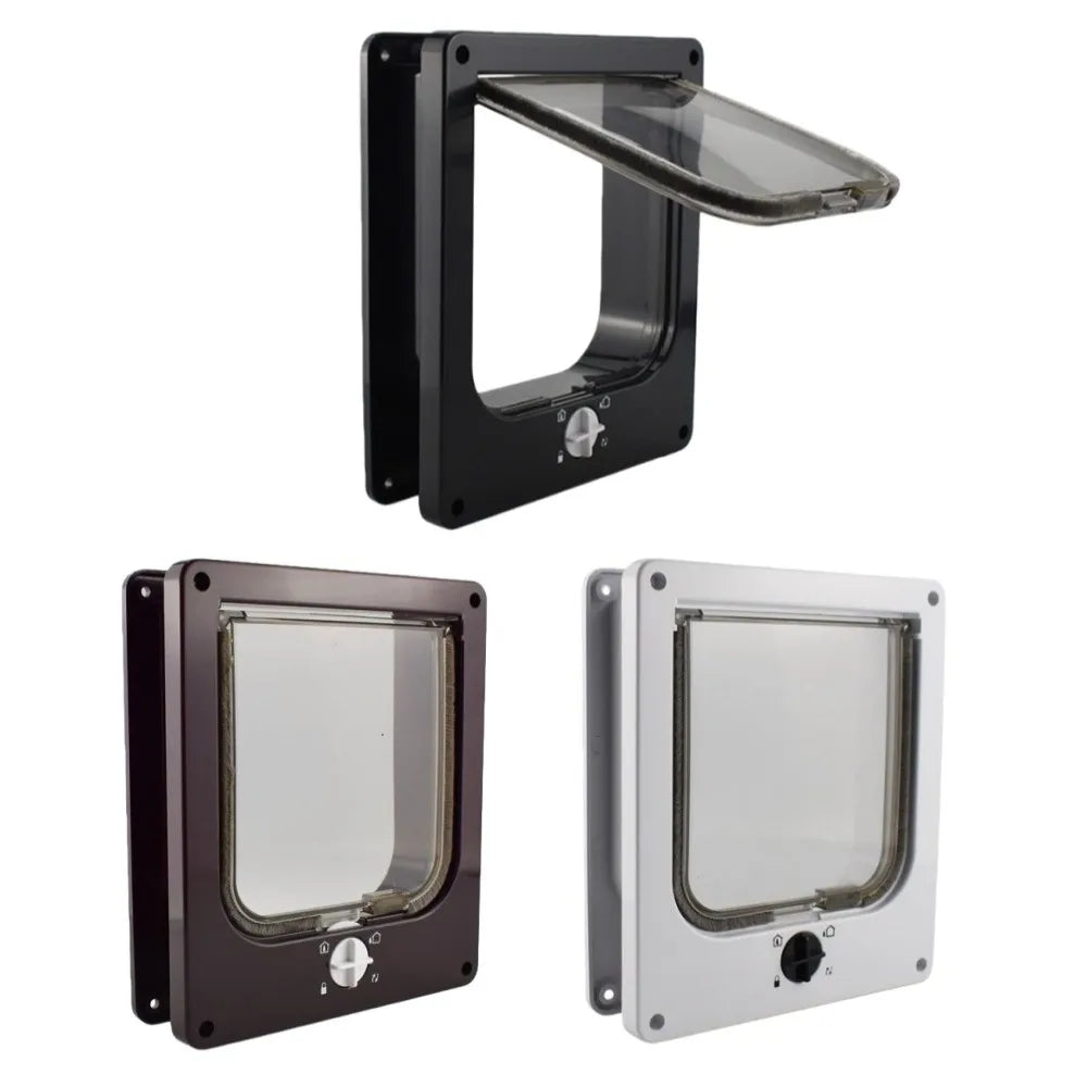 4 Ways Locking Cat Flap Door with Security Lock ABS Easy Installation Self-Closing Pet Door Weatherproof Turn Knob Dog Flap Door