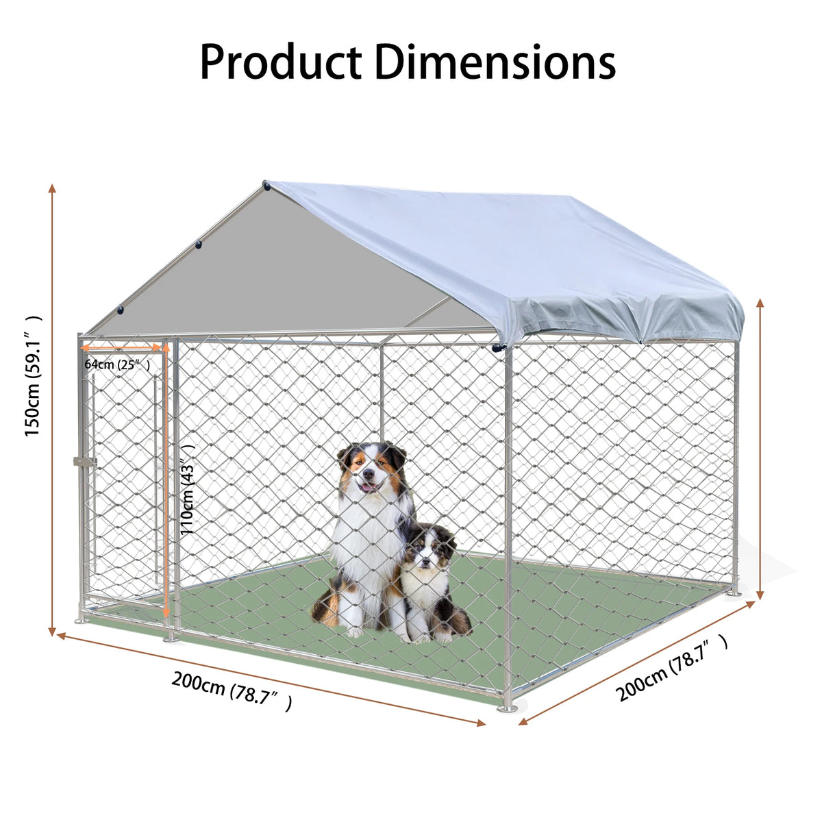 Large Outdoor Dog Kennel 200x150x200cm, Heavy Duty Metal Pet Cage with Waterproof Roof & Sun Protection for Backyard Garden Patio