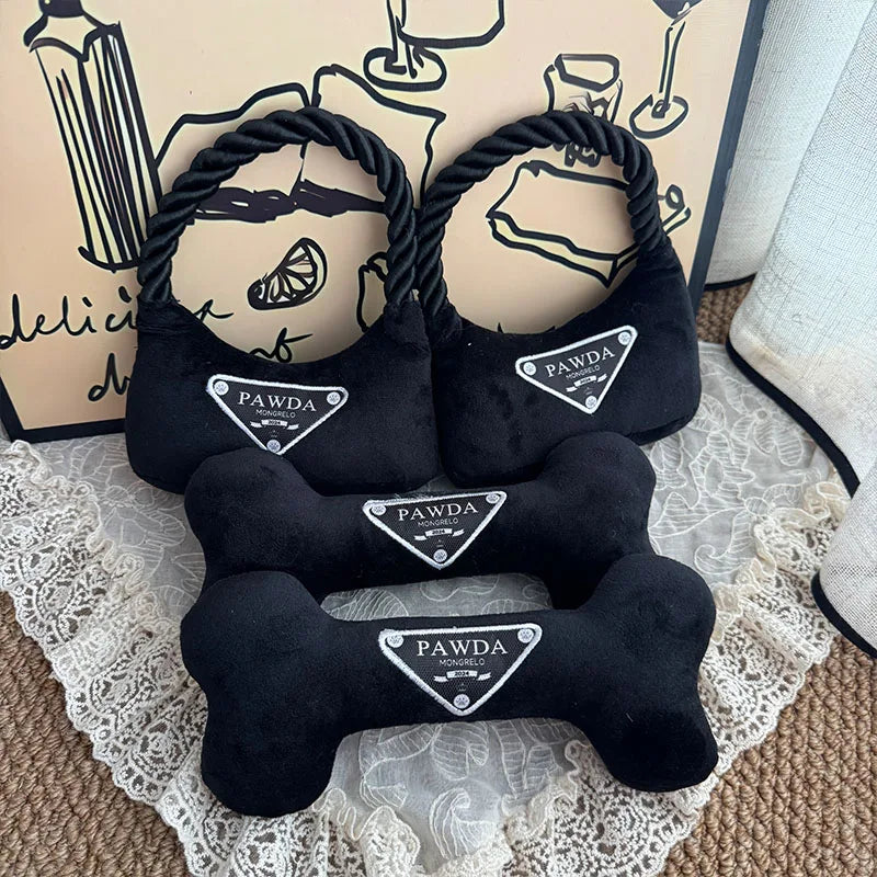 Unique Squeaky Dog Toys Fashionable Plush Designs Handbag Bone Ball Bottle Shape Pet Plush Chewing Toy