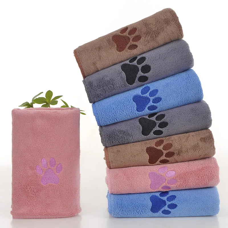 Microfiber Quick-drying Dog Claw Pet Bath Towel Embroidered Super Soft Absorbent Cat for Dogs Grooming Supplies