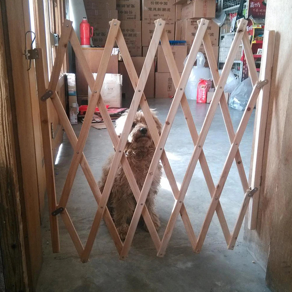 Retractable Pet Gate Dog Sliding Door Wood Adjustable Indoor Dog Gate Doorway Stairs Pet Puppy Safety Fence for Home Bedroom