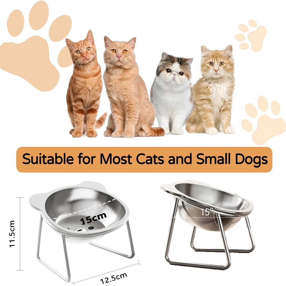 Stainless Steel Cat Bowls Raised Whisker Fatigue Relief Cat Plates Pet Water Dish Kitten Bowls Pet Bowls for Cats Food