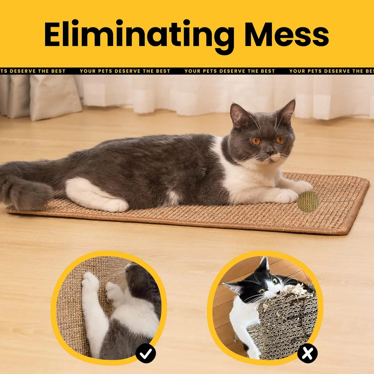 Natural Sisal Cat Scratcher Mat Cat Scratch Mats Horizontal Cat Floor Scratching Pad Rug Protect Couch Carpets Cat Paw Training