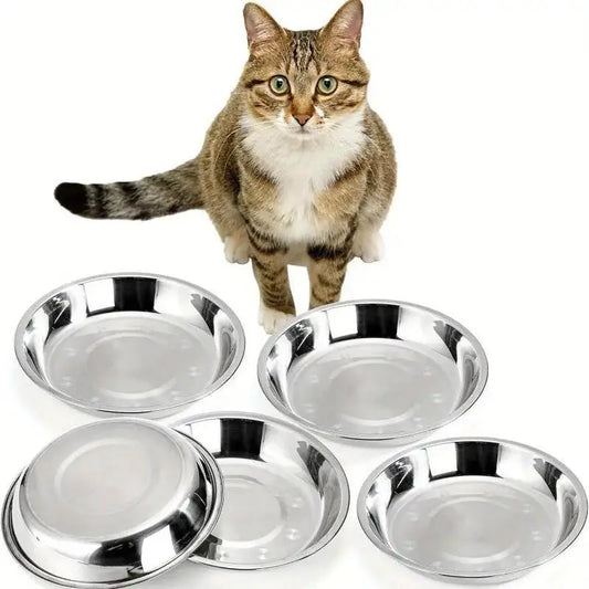 2/4/8pcs Slip Resistant Stainless Steel Cat Bowl – Low-Profile Wide Design for Kittens Small Pets Anti-Tip Base Feeding Station