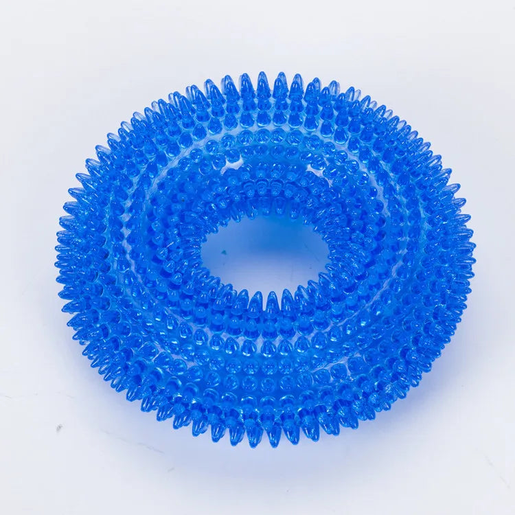 Durable Squeaky Tpr Dog Chew Toy With Spiky Ring Texture Teeth Cleaning And Grinding Tire Toy For Dogs Non Toxic Pet Molar Toy