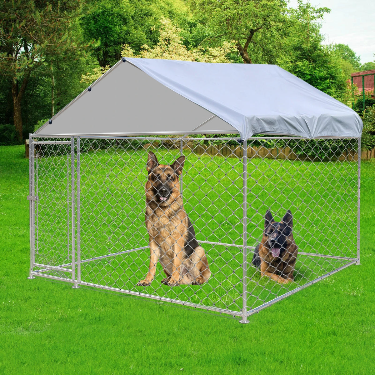 Large Outdoor Dog Kennel 200x150x200cm, Heavy Duty Metal Pet Cage with Waterproof Roof & Sun Protection for Backyard Garden Patio