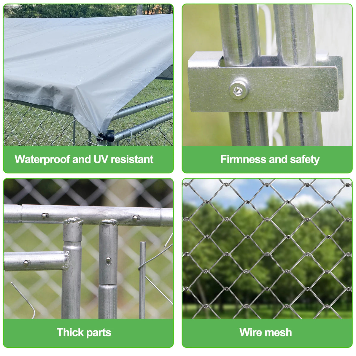 Large Outdoor Dog Kennel 200x150x200cm, Heavy Duty Metal Pet Cage with Waterproof Roof & Sun Protection for Backyard Garden Patio