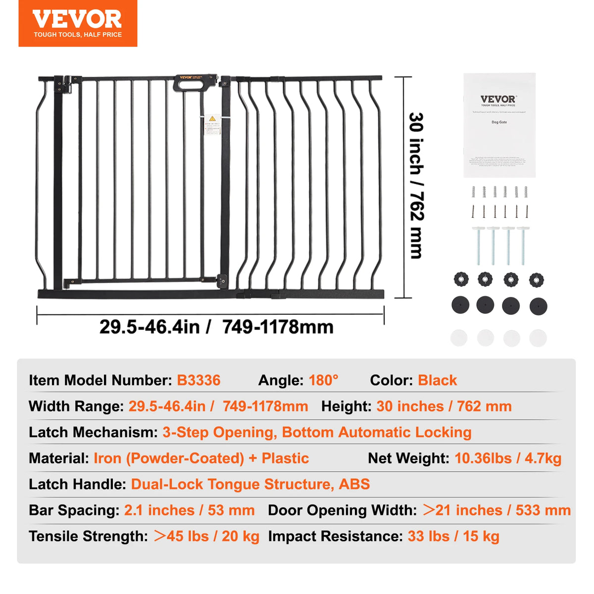 Dog Gate Easy Step Walk Thru Child Pet Security Pressure Mount Kit Wall Cups Doorways
