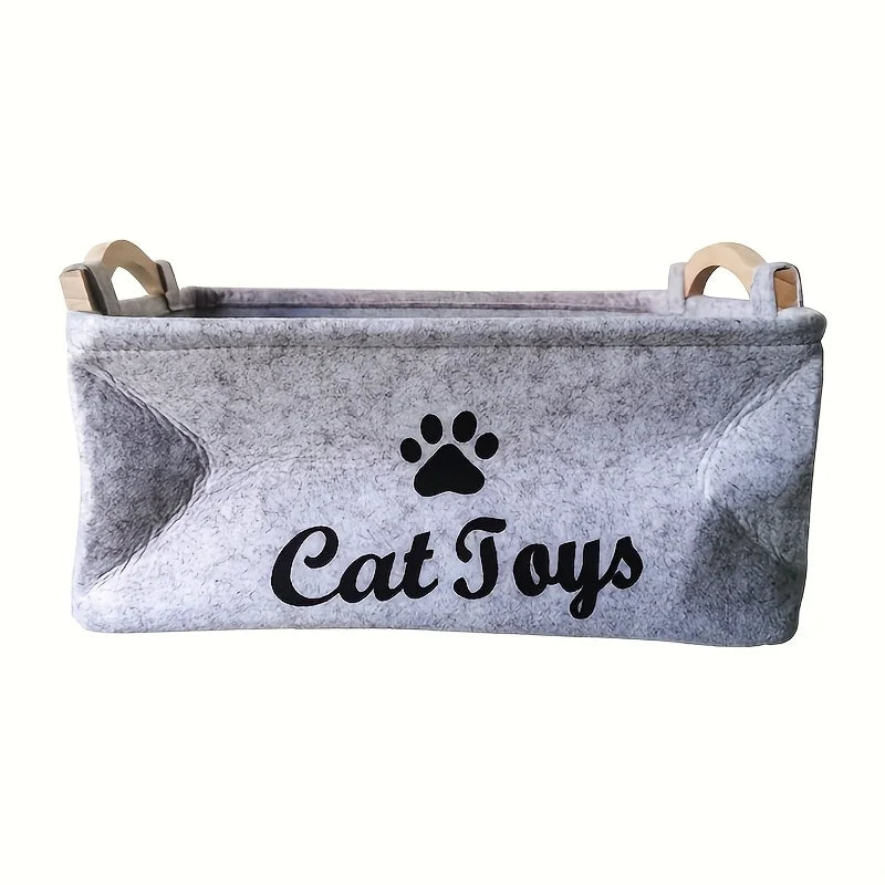 Stylish Felt Pet Toy Storage Basket - Durable Organizer for Cat & Dog Toys, Dirty Clothes, and Cleaning Supplies - Letter Print