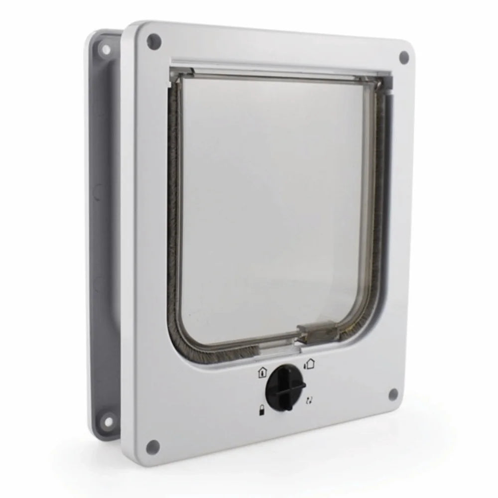 4 Ways Locking Cat Flap Door with Security Lock ABS Easy Installation Self-Closing Pet Door Weatherproof Turn Knob Dog Flap Door