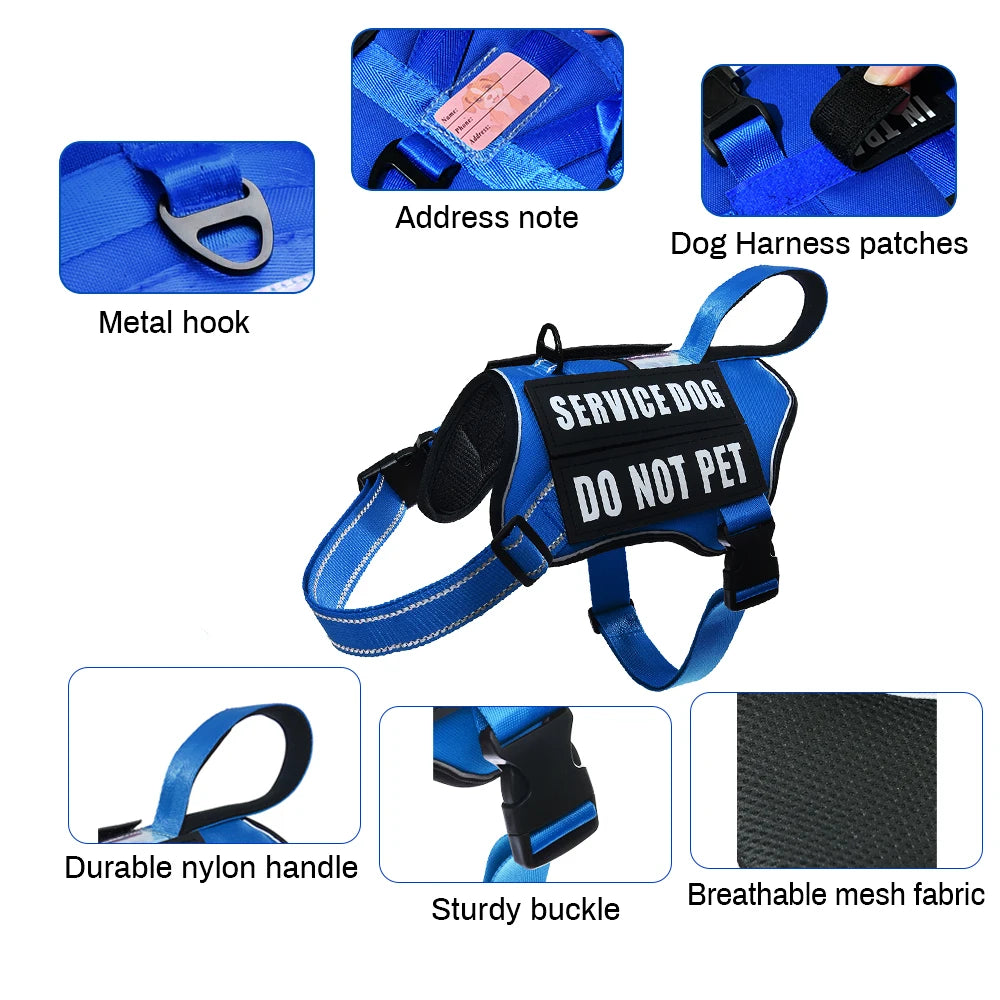 Nlyon No Pull Dog Harness with 4 Dog Patches, Reflective Pet Harness Vest with Durable Soft Padded Handle for Medium Large Dogs