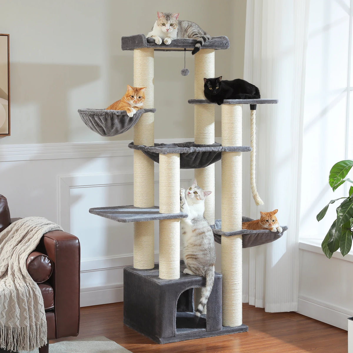Large Cat Tree for Big Cats Robust Cat Tower with Several Levels Cat House Climbing Tree with Hammock 11 Sisal Posts Large Perch