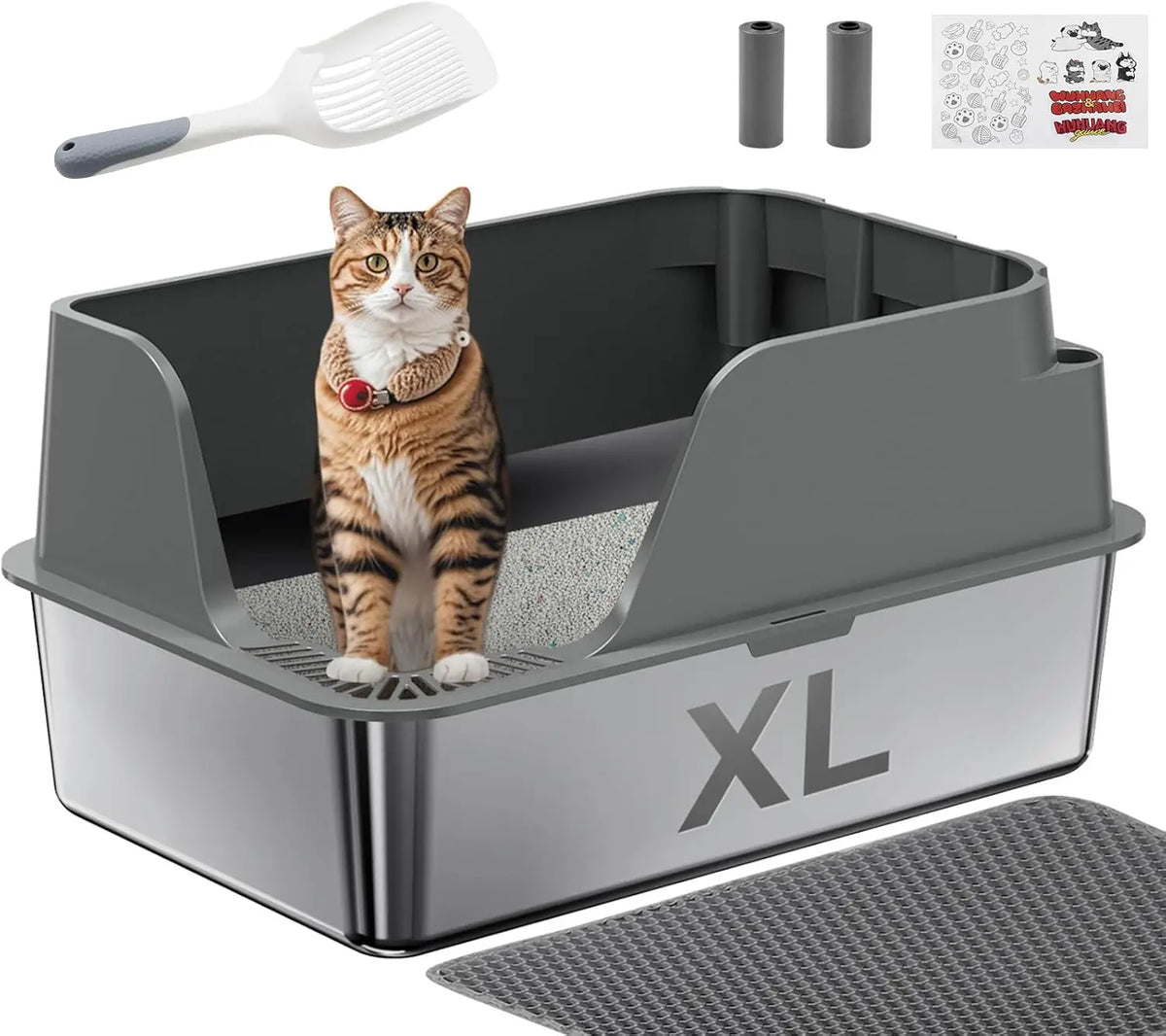 Stainless Steel Cat Litter Box,  Extra Large Splash-proof & Leak-proof Litter Box Suitable for Large Cats